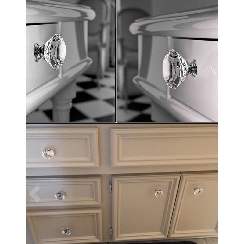 FENSING 20 Pcs 30MM Crystal Clear Cabinet Knobs Silver Diamond