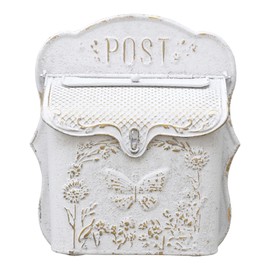Z² BellaDecor Mailbox Wall Mount Mailboxes for Outside Vintage Mail Boxes for House Outside Metal Drop Box Antique Style Nostalgic Charm Home Decorative, Butterfly Pattern, White