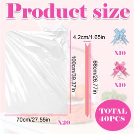 Cellophane Gift Bags Set – 24x30 Inches, 5-inch Bow, Clear OPP Material, Elegant Packaging for Large Baskets, Gifts, and More – Ideal for Holidays, Weddings, and Parties