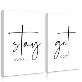 Get Cozy Wall Art Decor Stay Awhile Sign Canvas Above Bed Wall Art Guest Bedroom Decor Lets Stay in Bed Pictures Modern Painting Artwork for Living Room Guest Room 16x24x2 Inch Ready to Hang