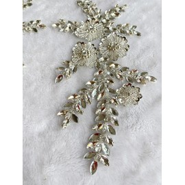 BDACY.HCMY Handmade Rhinestones Bodice Applique sew on Beads Trim Patches Trim Accessories for Wedding Dress Shiny Decorative lace Patch 1 Pair/Set 5.9X10.6inches (Silver)