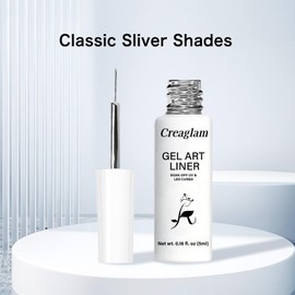 Creaglam Silver Nail Art Gel Liner with Precision Brush – Metallic UV Gel for Chrome Lines, Icy Nail Effects & DIY Designs – Smooth Flow, Salon Quality