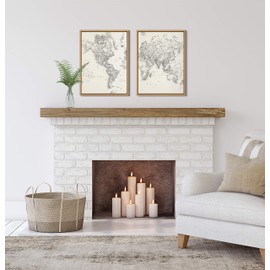 Kate and Laurel Sylvie Vintage Black and White World Map Framed Canvas Wall Art Set by The Creative Bunch Studio, 2 Piece 18x24 Natural, Chic Map Art for Wall