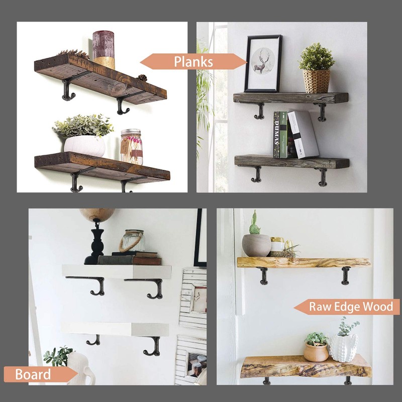 ChasBete Rustic Shelf Brackets 8 Inch Shelving Brackets, Black Shelf