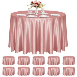 KKJIAF 10 Pack Rose Gold Satin Round Tablecloth 108 Inch, Silky Satin Round Table Cover, Overlay Dining Table Cloths for Wedding Buffet Parties Banquet Decoration