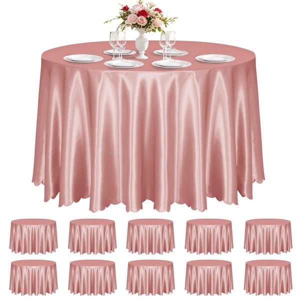 KKJIAF 10 Pack Rose Gold Satin Round Tablecloth 108 Inch,