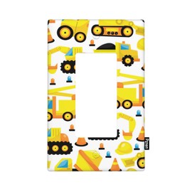 Pznen Construction Trucks Single Rocker Switch Plate Construction Vehicles Nursery Wall Plate 1 Gang Standard Plug Cover for GFCI Outlet Home Decorative Office