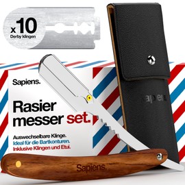 Sapiens Barbershop Men's Razor - Beard Razor + 20 Derby Half Razor Blades + Carry Bag - Barber Razor with Interchangeable Blade - Straight Razor Wooden Handle Edition