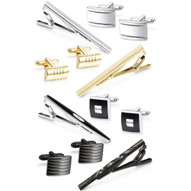 Milacolato 6 Pairs Classic Cufflinks Set for Men Wedding Business Cufflink Shirts Men's Jewellery with Gift Box, Silver, Without Stone