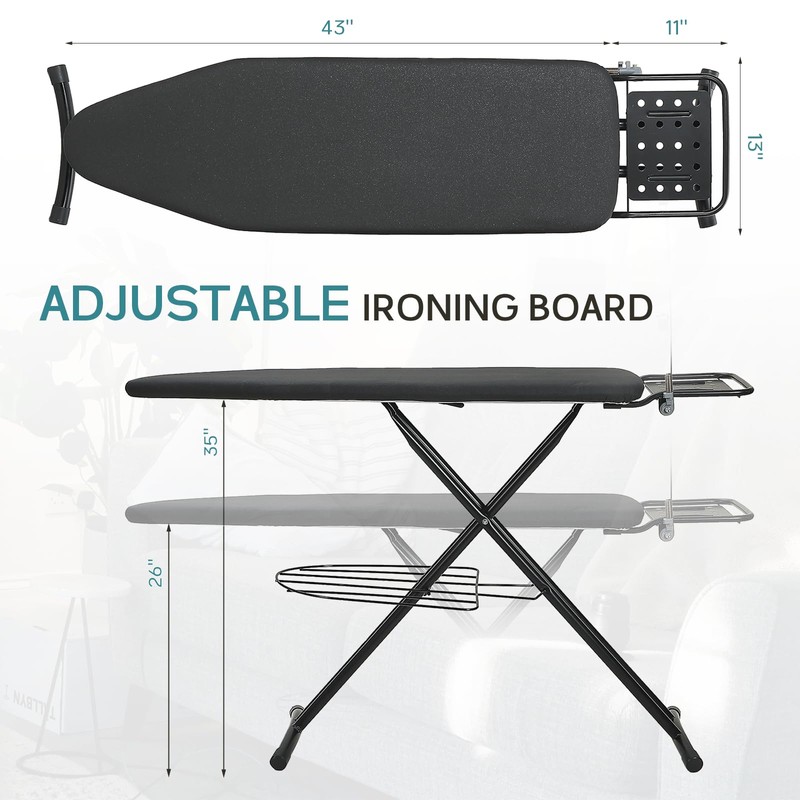 Ironing Board 48" x 15" with Retractable Iron Rest, RAINHOL