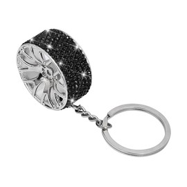 KHGUZ Bling Car Tire Wheel Keychain, Rhinestone Auto Wheel Keyring, Diamond Vehicle Rim Key Chain Accessories, Universal Fit (Black)