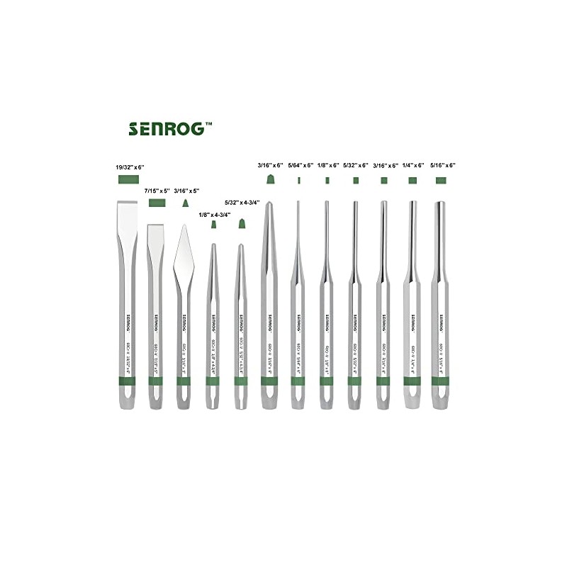 12-Piece Punch and Chisel Set, 60Cr-v Steel Made and Heat-treated.