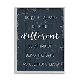 Stupell Industries Don't Be Afraid Blue Wood Texture Inspirational Word, Design by Daphne Polselli Gray Framed Wall Art, 24 x 30