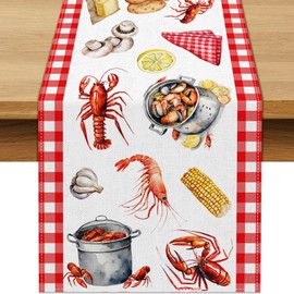 Buxiuer Crawfish Boil Table Runner Buffalo Check Lobster Crab Seafood Boil Themed Birthday Party Decoration Dining Room Home Kitchen Decor (13" x 108")