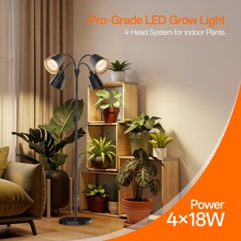 Bstrip Grow Lights for Indoor Plants, 4 Head Floor Grow Light Stand with Flexible Gooseneck, 3800K Full Spectrum Non-Dimmable Light for Plants Growing, 59" Tall Standing Grow Light with Smart Timer