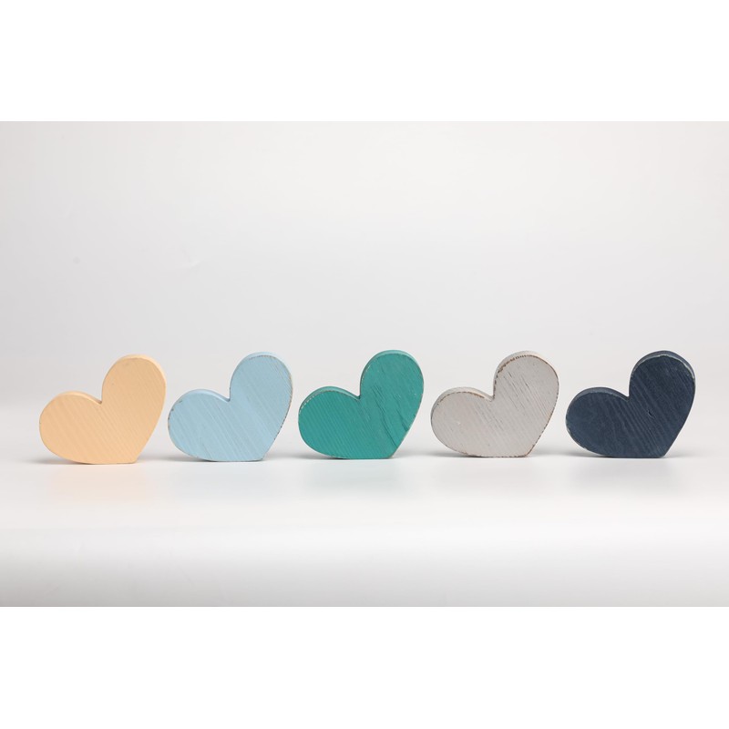 Wood Winter Heart Centerpieces for Tables - 5 Piece Blue