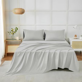 Westbrooke 800 TC Ultrafine Cotton Sheet Set - Queen Size Sateen Sheets | 4 Piece Long Staple Cotton Bedding Set with Elasticized 15.5" Deep Pocket - Soft, Breathable Luxury Sheets - Silver