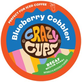 Crazy Cup Decaf Flavored Coffee Pods, Decaf Blueberry Coffee Pods, Blueberry Cobbler Hot or Iced Coffee in Recyclable Single Serve Cups For Keurig K Cups Machines, 22 Count