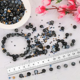 Mixed Colour Glass Crystal Beads，UHOMENY Round Spacer Beads Glass Beads Mixed Multiple Assorted Beads Charms for Bracelet Making Kits Jewelry Necklace Key Chains Earring Making Crafts (Black)
