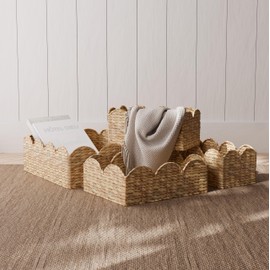 RGI Home Scalloped Edge Baskets, Water Hyacinth, Set of 4 Woven Decorative Baskets, Multi-sized for Organizing in Any Room, Natural Finish