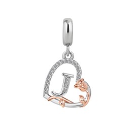 ZakiaHo Heart Initial J Necklaces Alphabet Letter Sparkling Rose Flower Necklace Birthday Gifts for Women Dainty Adjustable Love Heart Pendant Necklaces
