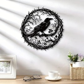Putiqcher Raven Bird Metal Wall Art,Crow Wall Art Decor Sculpture,Unique Design Home Decor for Garden Kitchen Balcony