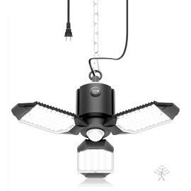 toberich Motion Sensor Garage Light Plug in, 8000LM Motion Sensor Shop Light w/ 3 Modes, 3 Deformable LED Panels, 6500K Indoor Motion Sensor Light Bulb for Garage, Utility Room, Basement (1 Pack)