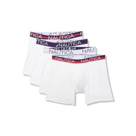 Nautica Men's 4 Pack Limited Edition Micro Stretch Boxer Briefs, 4 White-Assorted Waistband
