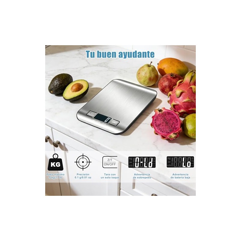 Báscula digital cocina, Báscula cocina de acero inoxidable, Báscula gramera