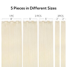 HOTBANANA Clip in Hair Extensions Real Human Hair, 5Pcs 80g 20 Inch Ivory Blonde Straight Remy Clip in Extensions