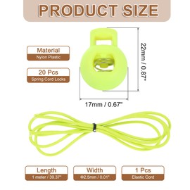 sourcing map 20 Pcs Single Hole Cord Locks with 39Inch Elastic Shock Cord, Plastic Spring Toggle Stopper Clip with Stretch String for Shoelaces Drawstrings Paracord, Fluorescent Green