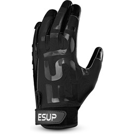 ESUP PRO Youth Football Gloves, Men's & Youth Boys Silicone Grip Sticky Wide Receiver Gloves for Kids (Black, Youth Medium)
