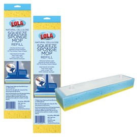 Lola Products Squeeze Sponge Mop Refill - w/Foam & Natural Cellulose Layer, Absorbs and Wicks Moisture, only Fits Lola Sponge Mop, 9” Head, 2 Pack