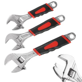 LOLYSIC Adjustable Wrench Set, 3 Pack Crescent Wrench, 6/8/10 Inch High Carbon Steel Wrench with Cushion Grip, Wide Jaw Silver Oxide Wrench with Laser-etched SAE Scales for Home, Garage, Workshop