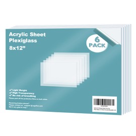 Egofine - Hojas de plexiglás acrílicas (paquete de 6 unidades de 8 x 12 pulgadas, 0.04 pulgadas, vidrio plexi transparente fundido de plástico transparente para proyectos de manualidades, marco de