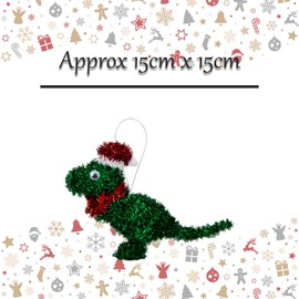 VFM e-Store - Christmas Tree Decoration Tinsel Dinosaur X 1 Stocking Filler Xmas Present Celebration Festive Winter Ornaments - 15cm x 15cm Green Dinosaur 15cm