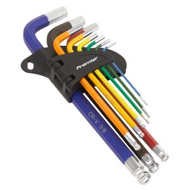 Sealey Premier 9pc Anti-Slip Long Ball-End Allen Key Hex Set - Imperial - AK7197