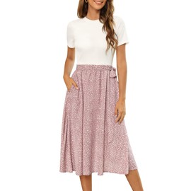 Zattcas Modest Dresses for Women Teacher Dresses Summer Work Dress White Mauve L