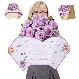 party greeting Jumbo Happy Mother's Day Greeting Card Paper Flower Bouquet Note Cards with Envelope Large Purple Flowers Blessing Message Card Floral Shaped Card Gifts for Mom Grandma 15.3 x 14.2inch