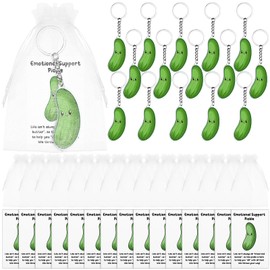 Kklolai 15 Sets Emotional Support Cucumber Pickle Keychain with Inspirational Positive Card Organza Bags Employee Appreciation Present Bulk for Employee Coworker Staff Volunteer Teacher