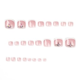 Prosy 24pcs French Crystal Fake Toenails Square Glossy False Toe Nails Full Cover Acrylic Press on ToeNails for Women and Girls (B)