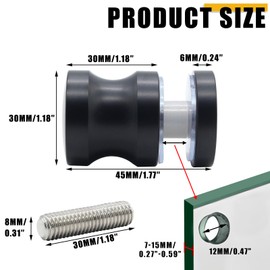 Kyuionty 2 Pack Shower Glass Door Handle, Stainless Steel Shower Doors Knob One Sided Pull Hardware for Bathroom Glass Doors (Black)