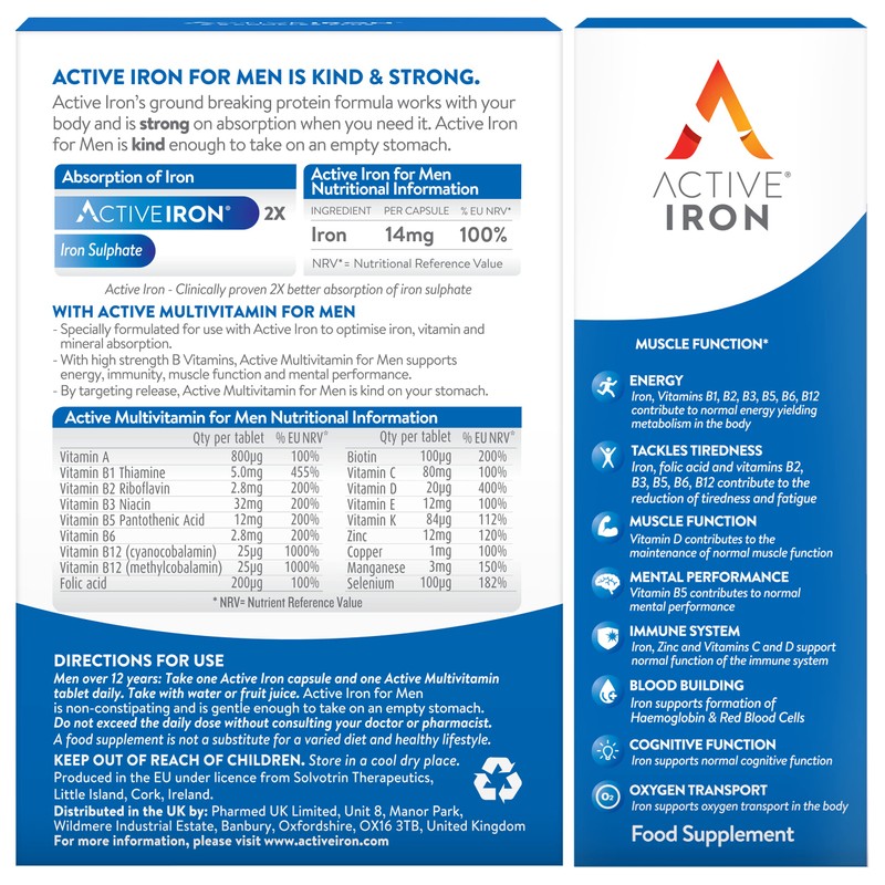 Active Iron Men | 30 Iron Capsules & 30 Multivitamin