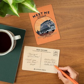 Brigantine Beach, New Jersey, Meet Me at the Beach, Camper Van, (4x6 Birch Wood Postcards, 2-Pack Stationary, Rustic Home Wall Decor)