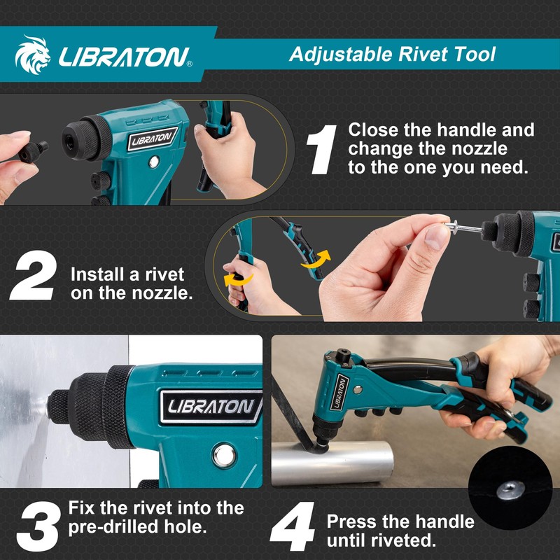 LIBRATON Heavy-Duty Rivet Gun, Pop Rivet Gun Set, Professional Hand