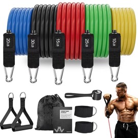 WHATAFIT Resistance Bands Set with Handles - Exercise Bands Home Gym Strength Training Equipment, Includes Door Anchor & Ankle Straps for Full Body Workout Bands, Physical Therapy - for Men and Women