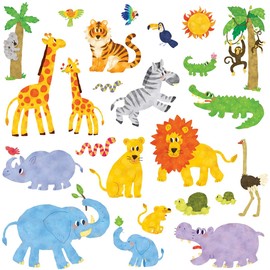 DECOWALL DS8-1513N Jungle Animals Wall Sticker Decor Kindergarten Nursery Kids Room DIY Wall Decal Wall Art Sticker Boy Girl 12th Kids Bathroom Decor Vinyl for Bedroom Teens Kids