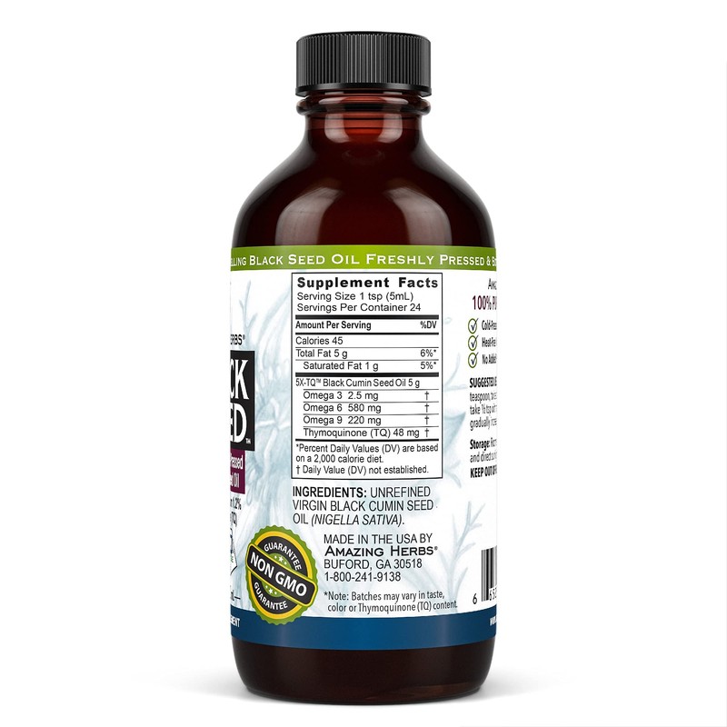Amazing Herbs Premium Black Seed Oil - Gluten Free, Non