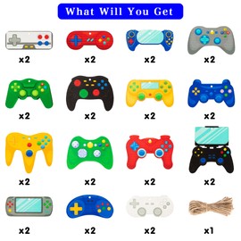 Haooryx 31PCS Video Game Controller Ornaments for Christmas Tree, Decorative Wooden Hanging Gaming Slices Pendant Gift Tags Gamer Ornament for Winter Holiday Video Games Party Home Decorations Supply