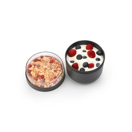 Brabantia Make & Take Breakfast Bowl with Removable Clear Compartment for Toppings (Dark Gray) 100% Leakproof, Microwave & Freezer Safe, Oats, Fruit, Cereal Container (17 fl oz)